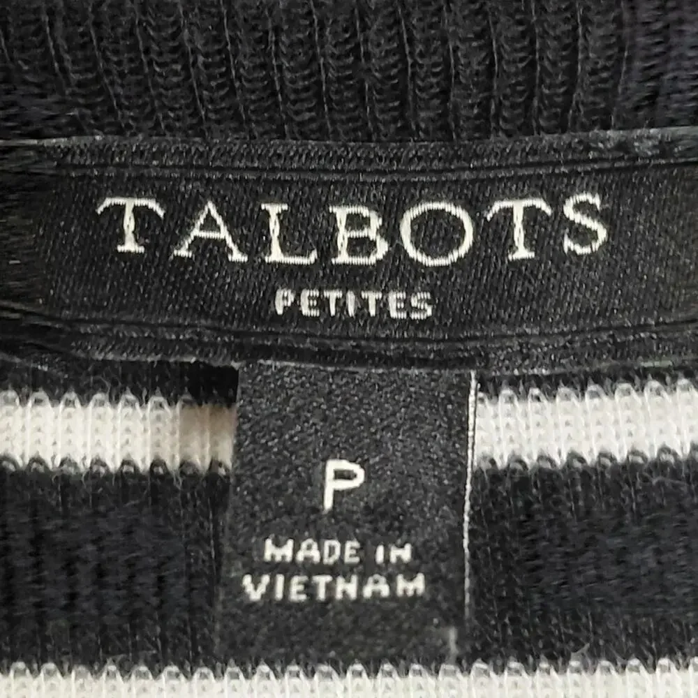 Talbots Black Knit Lightweight Stretch Striped Cardigan Women Petite Size P